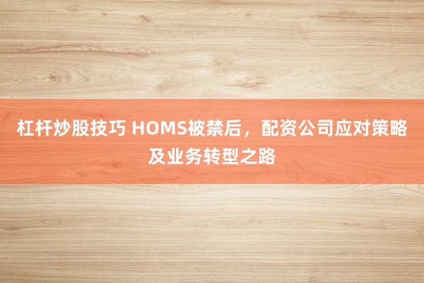 杠杆炒股技巧 HOMS被禁后，配资公司应对策略及业务转型之路