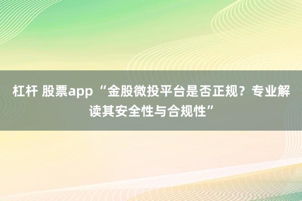 杠杆 股票app “金股微投平台是否正规？专业解读其安全性与合规性”