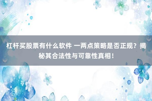 杠杆买股票有什么软件 一两点策略是否正规？揭秘其合法性与可靠性真相！