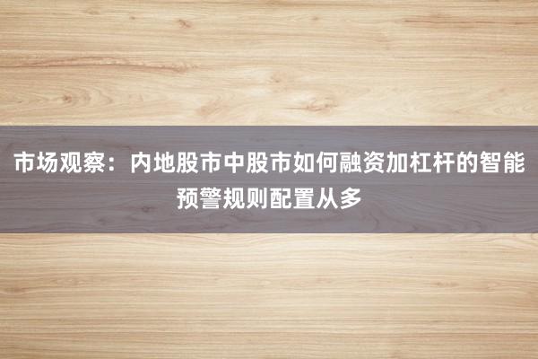 市场观察:内地股市中股市如何融资加杠杆的智能预警规则配置从多