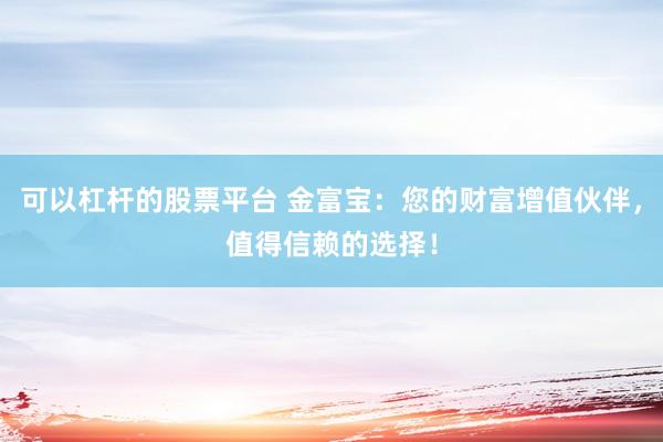 可以杠杆的股票平台 金富宝：您的财富增值伙伴，值得信赖的选择！